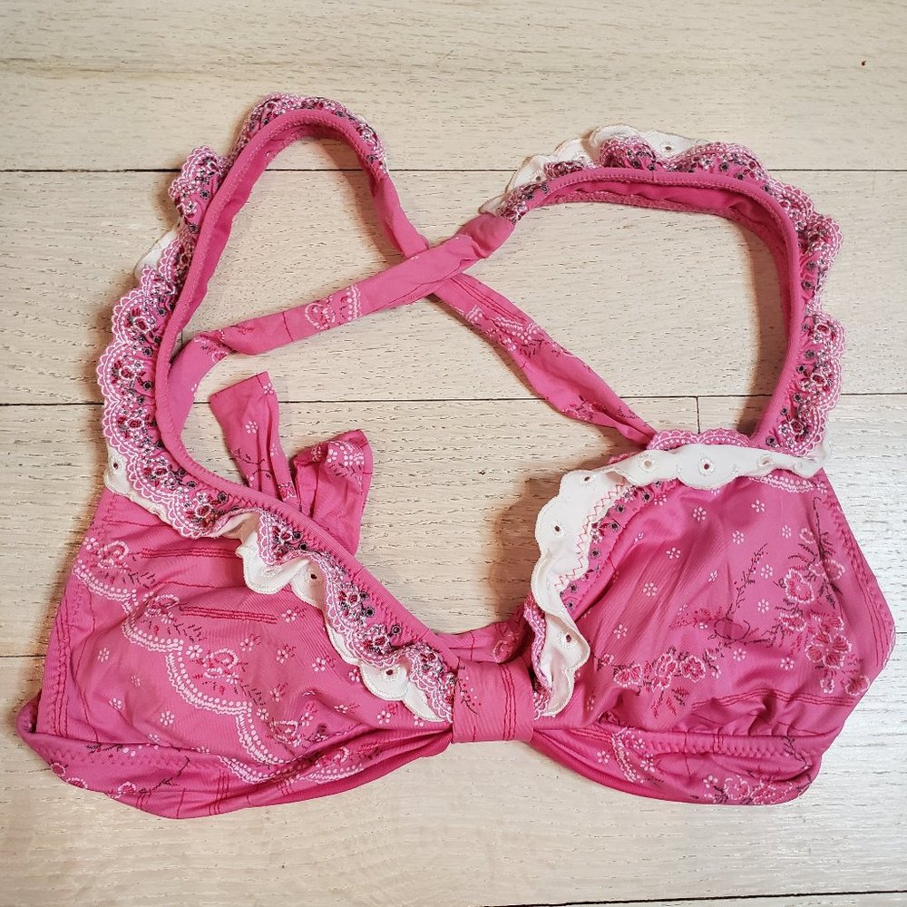 Betsey Johnson Pink Ruffle Bikini Top